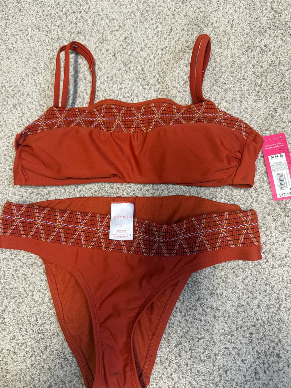 Xhilaration Rust Orange Embroidered Two-Piece Bikini